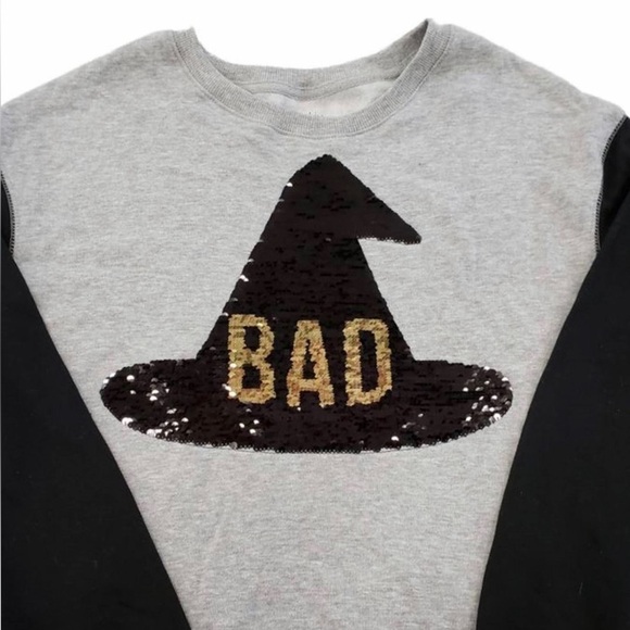 Zoe + Liv Womens Black & Grey Good Bad Flip Sequin Halloween Sweatshirt Size XXL - Picture 3 of 8